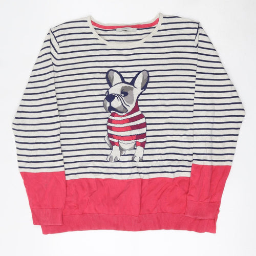 George Womens Multicoloured Round Neck Striped Cotton Pullover Jumper Size 18   - Pug Design