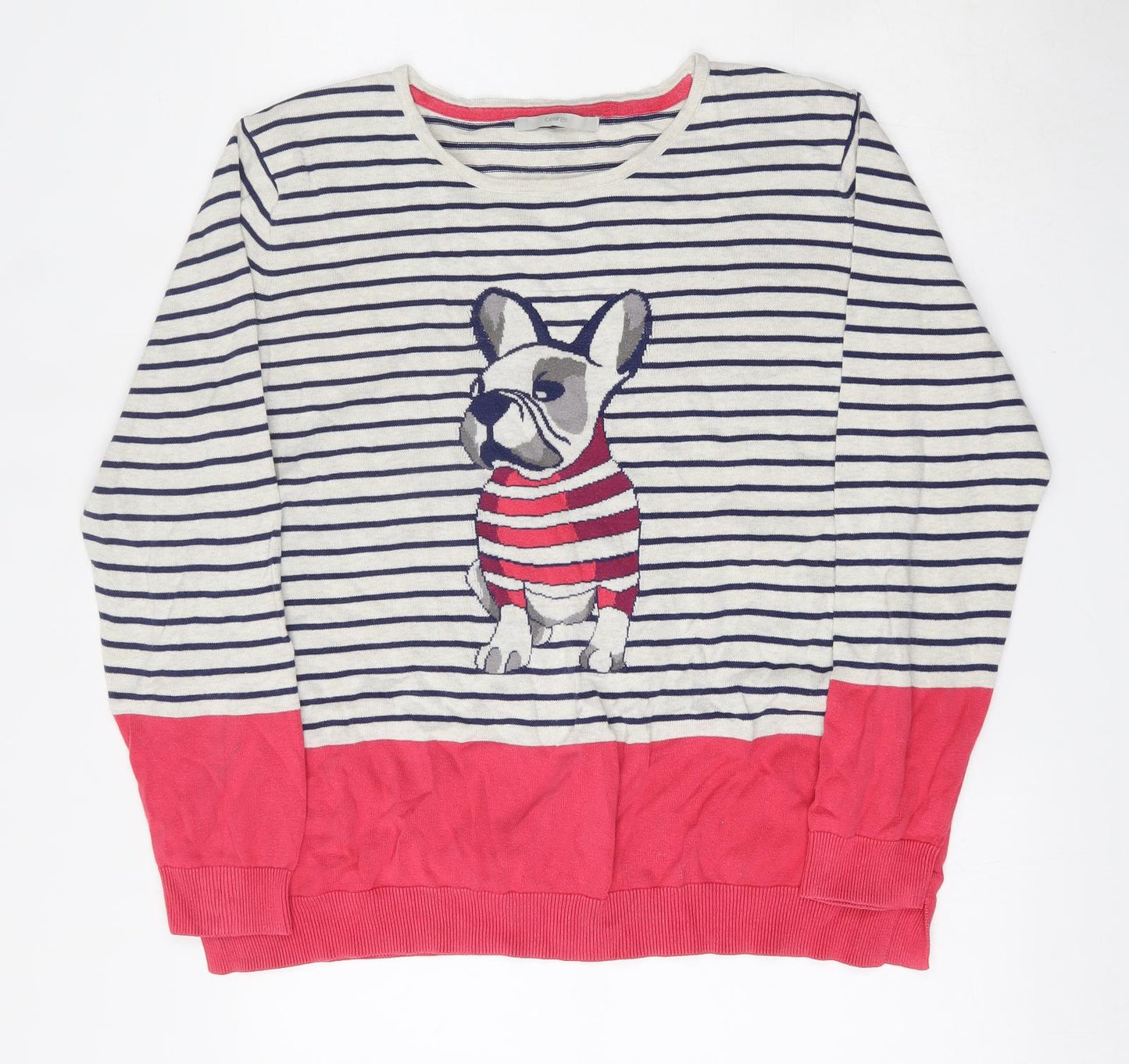 George Womens Multicoloured Round Neck Striped Cotton Pullover Jumper Size 18   - Pug Design