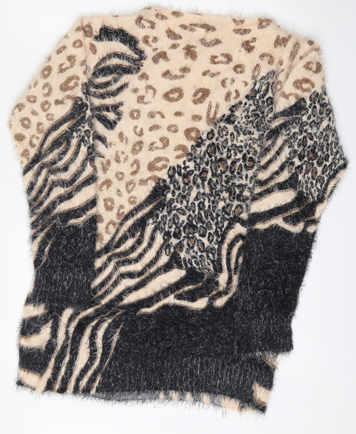 Nutshell Womens Multicoloured Round Neck Animal Print Nylon Pullover Jumper Size S   - Tiger Motif