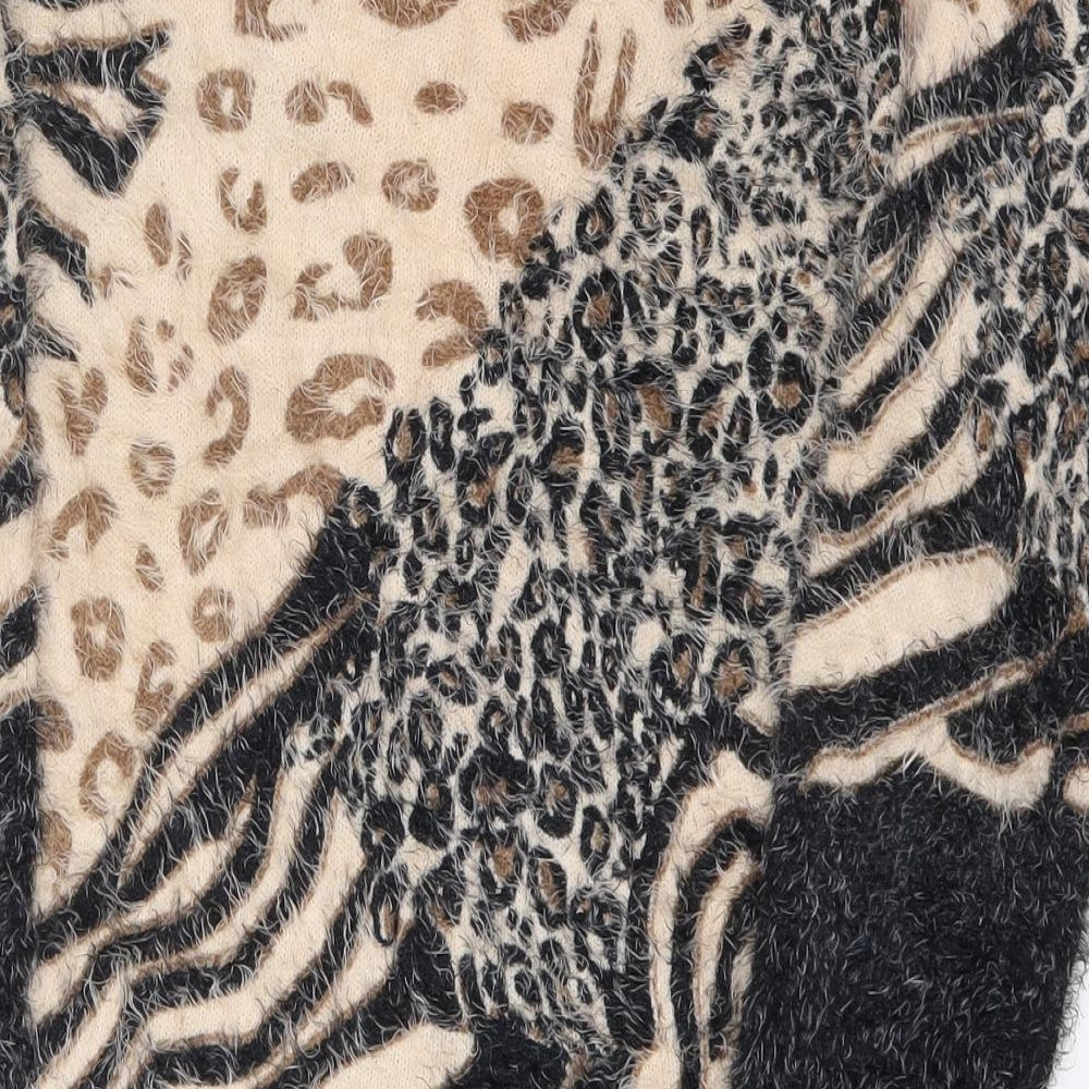 Nutshell Womens Multicoloured Round Neck Animal Print Nylon Pullover Jumper Size S   - Tiger Motif