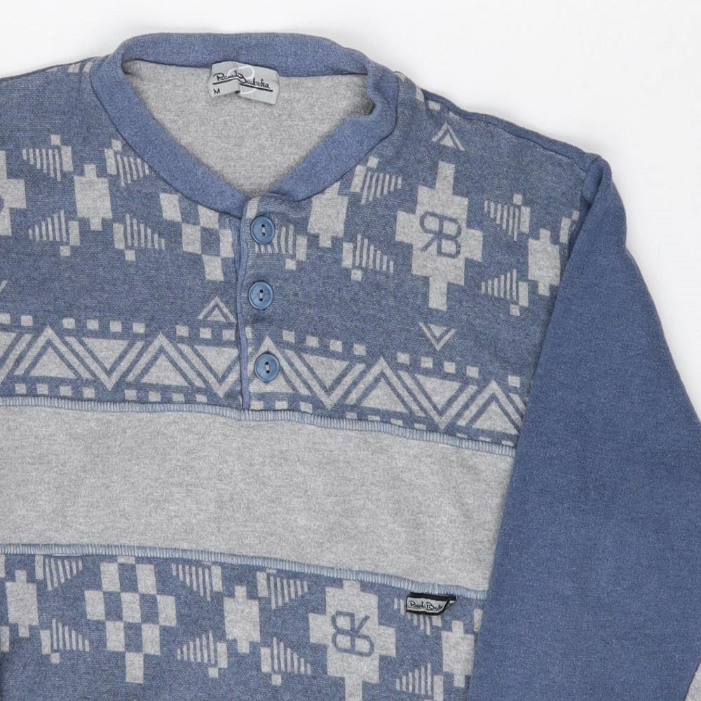 Renato Balestra Womens Blue Round Neck Fair Isle Polyester Pullover Jumper Size M