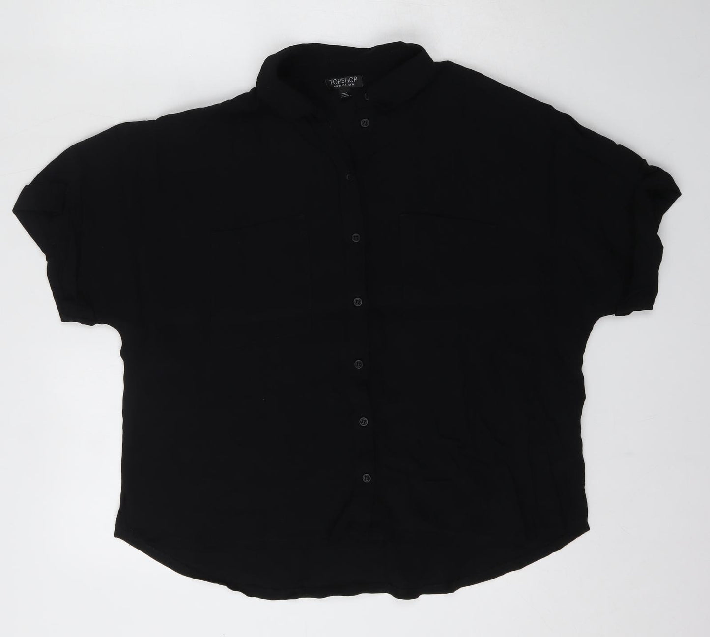 Topshop Womens Black  Viscose Basic Button-Up Size 10 Collared