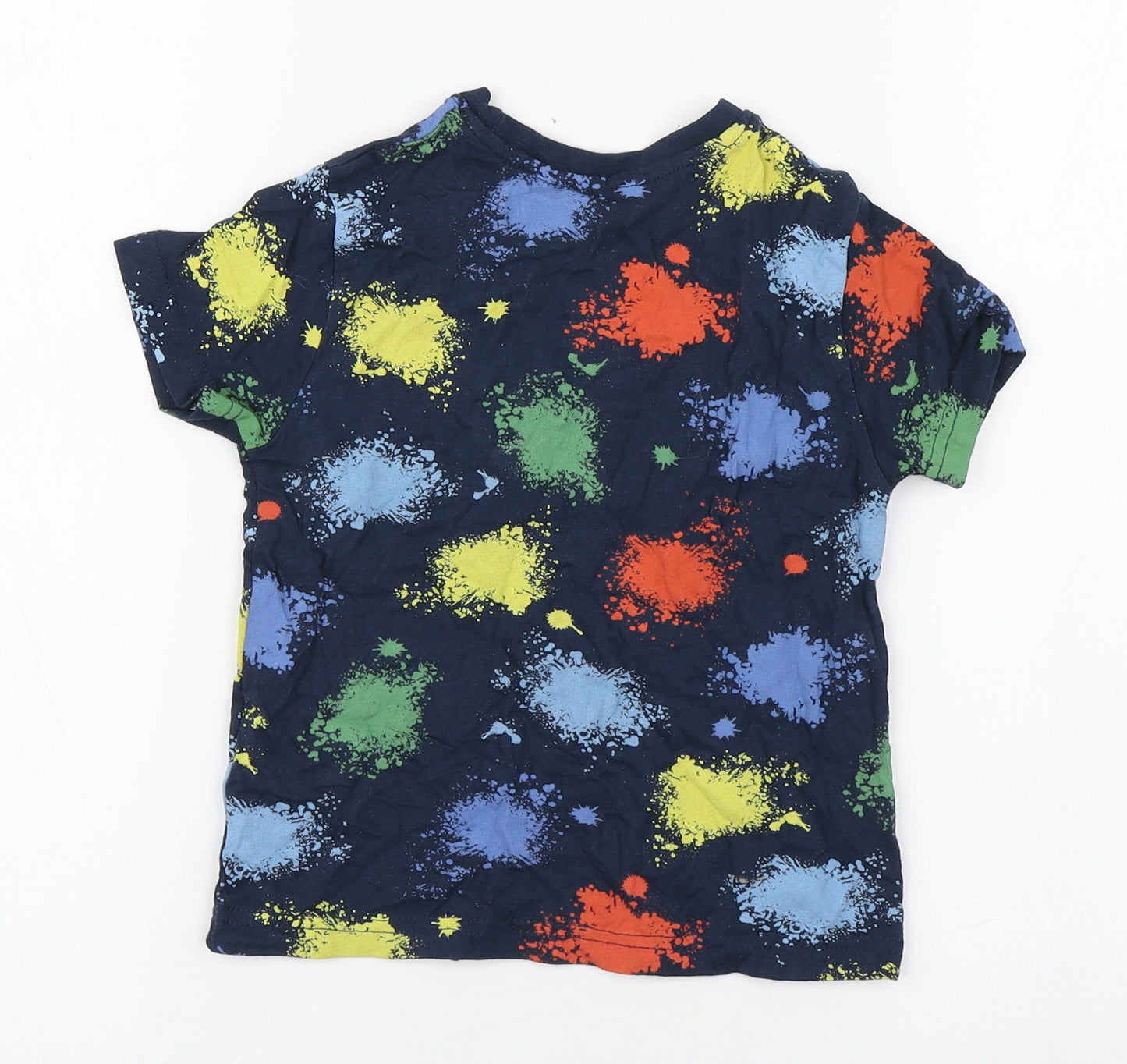 Primrk Boys Multicoloured Geometric 100% Cotton Basic T-Shirt Size 3-4 Years Round Neck Pullover