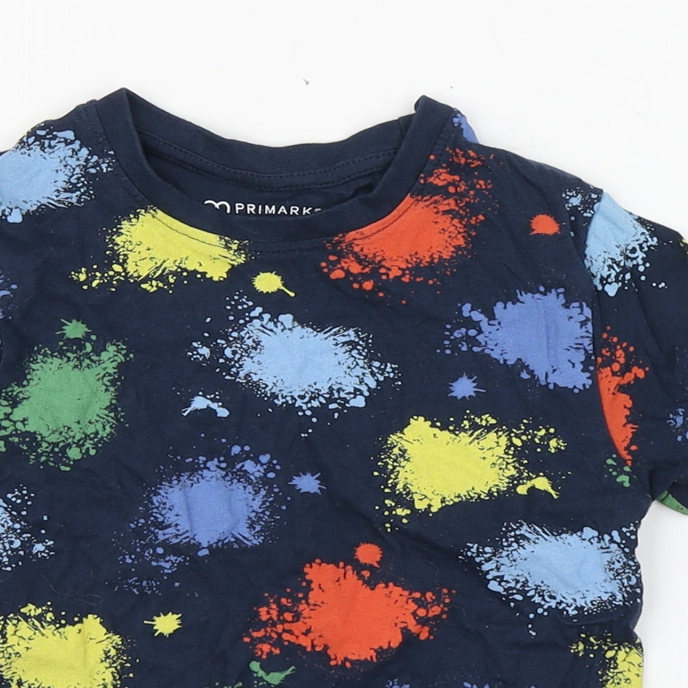 Primrk Boys Multicoloured Geometric 100% Cotton Basic T-Shirt Size 3-4 Years Round Neck Pullover