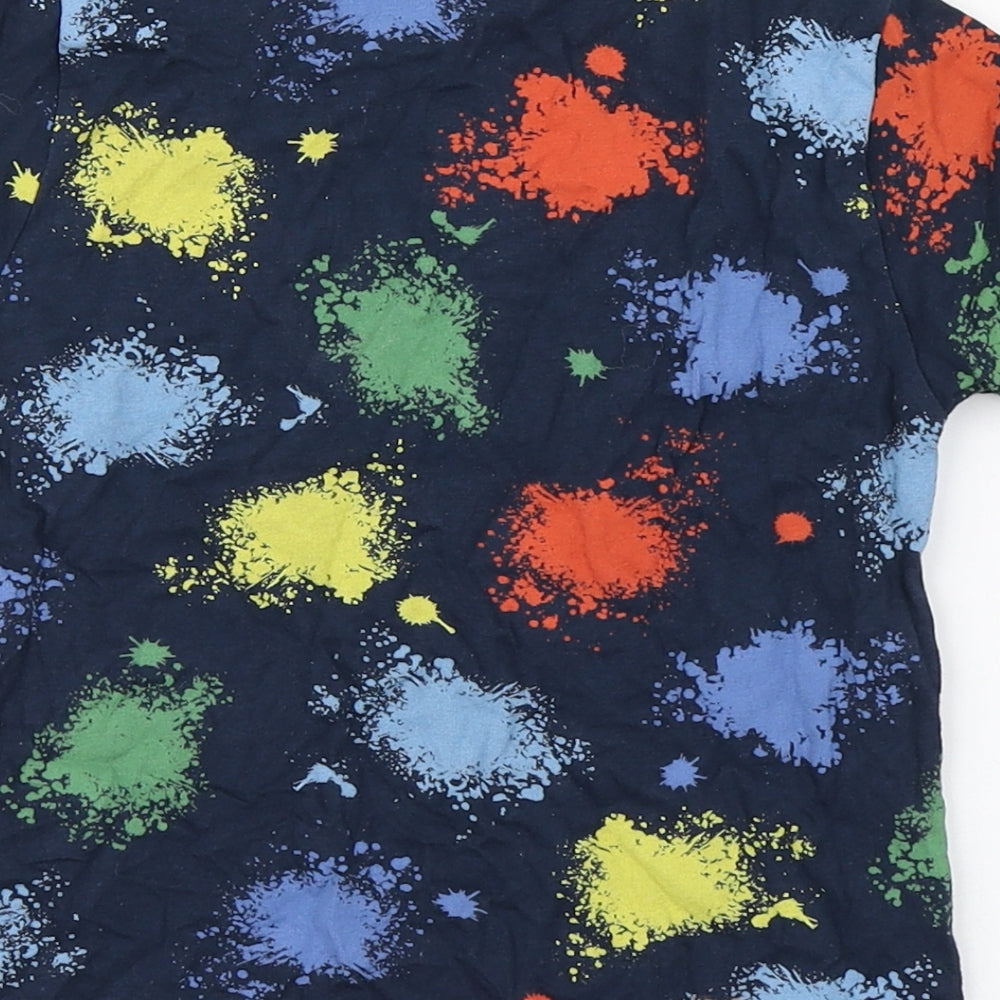 Primrk Boys Multicoloured Geometric 100% Cotton Basic T-Shirt Size 3-4 Years Round Neck Pullover