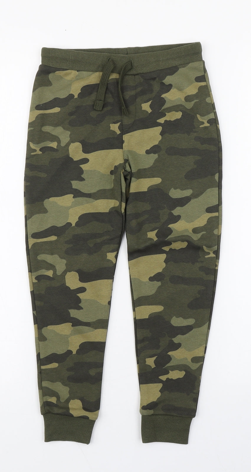 Marks and Spencer Boys Green Camouflage Cotton Jogger Trousers Size 6-7 Years  Regular