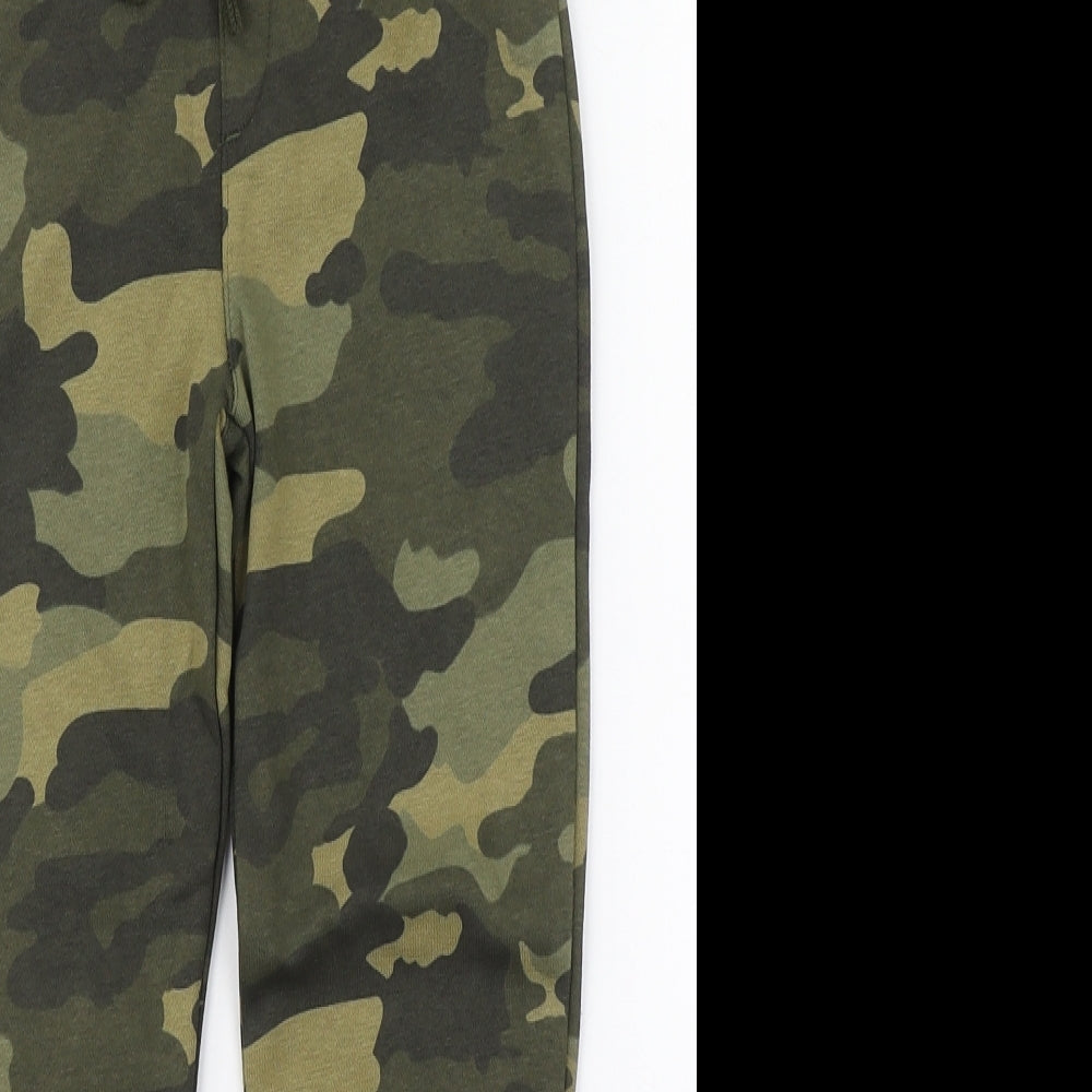 Marks and Spencer Boys Green Camouflage Cotton Jogger Trousers Size 6-7 Years  Regular