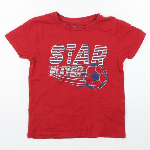 Primark Boys Red  100% Cotton Basic T-Shirt Size 5-6 Years Round Neck Pullover