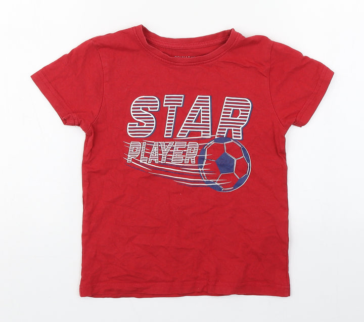 Primark Boys Red  100% Cotton Basic T-Shirt Size 5-6 Years Round Neck Pullover