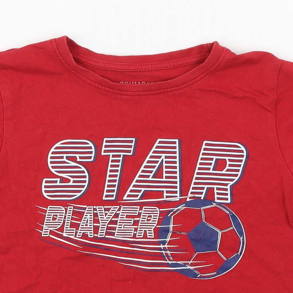 Primark Boys Red  100% Cotton Basic T-Shirt Size 5-6 Years Round Neck Pullover