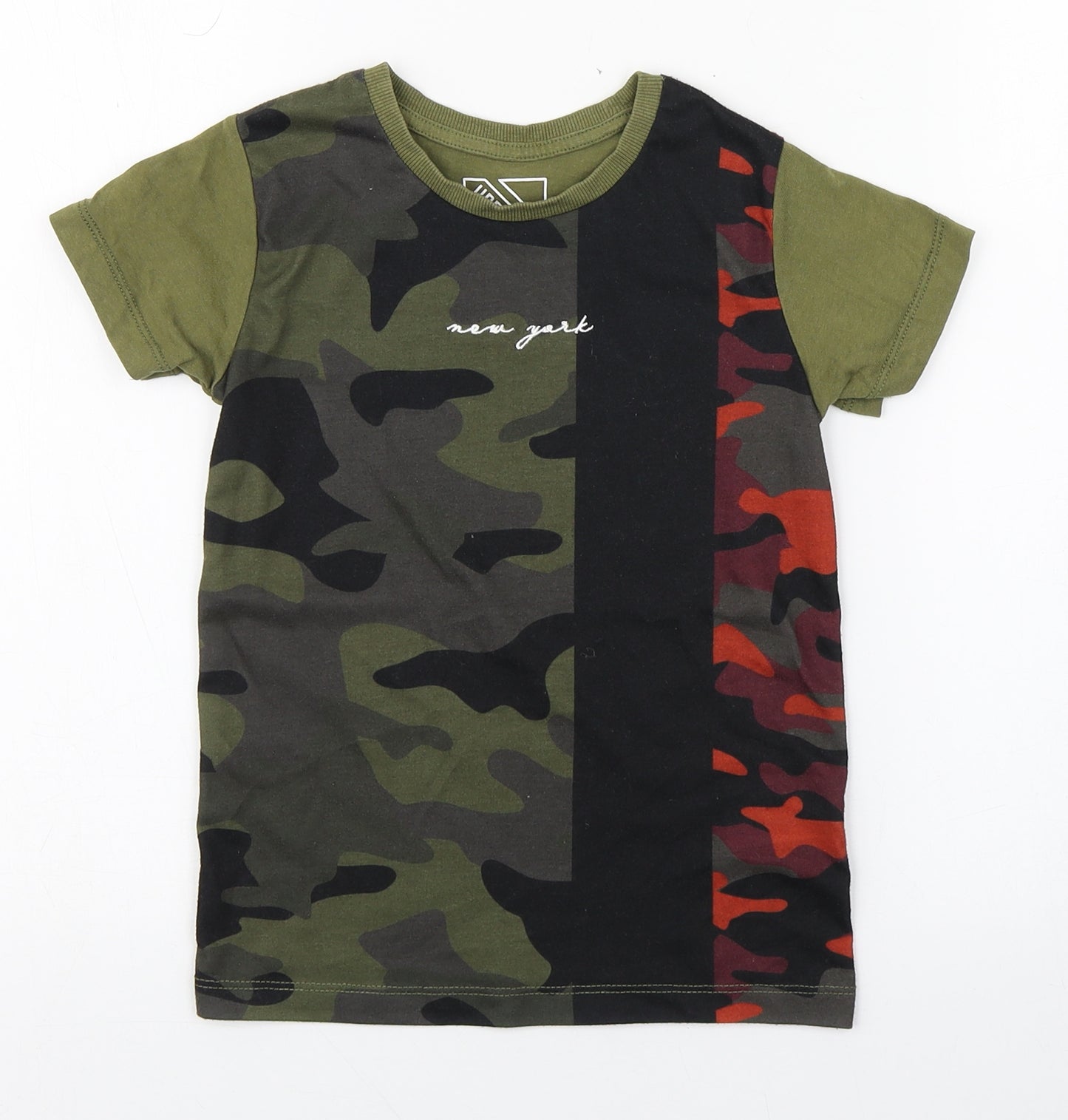 Matalan Boys Green Camouflage Polyester Basic T-Shirt Size 6 Years Round Neck Pullover