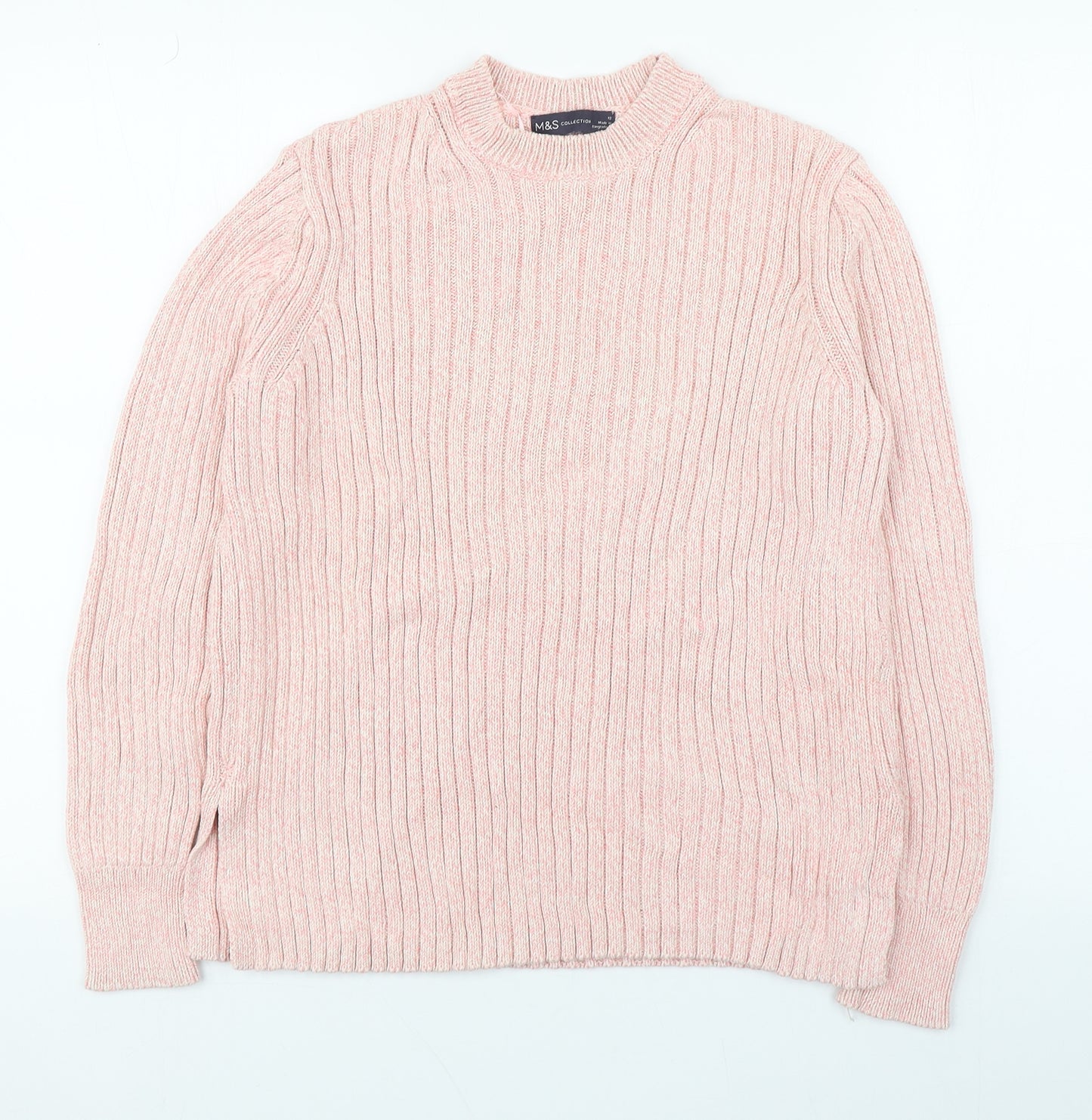 Marks and Spencer Womens Pink Round Neck  Cotton Pullover Jumper Size 12