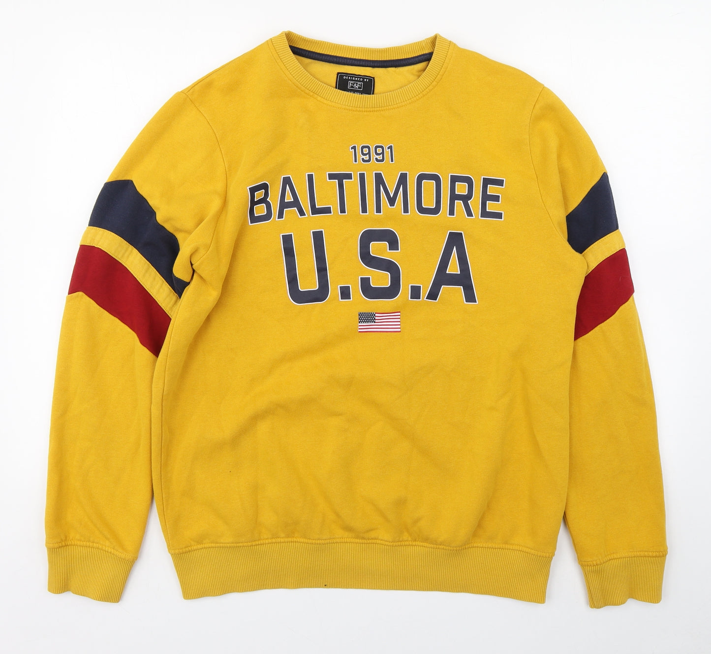 F&F Mens Yellow  Cotton Pullover Sweatshirt Size L