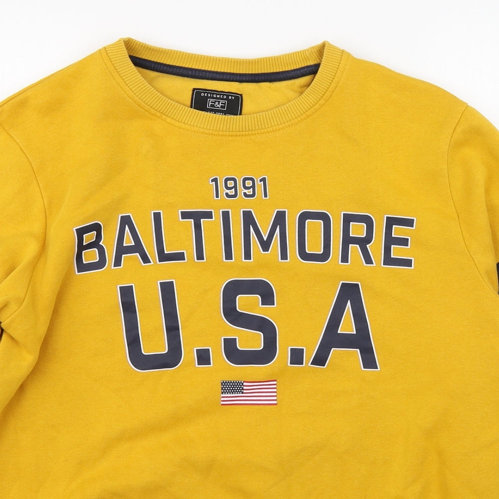 F&F Mens Yellow  Cotton Pullover Sweatshirt Size L
