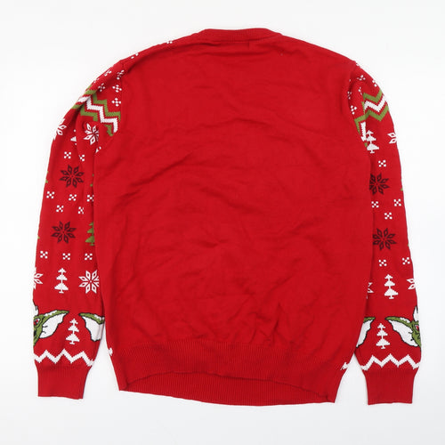 Primark Mens Red Round Neck Fair Isle Cotton Pullover Jumper Size L   - Gremlins Christmas