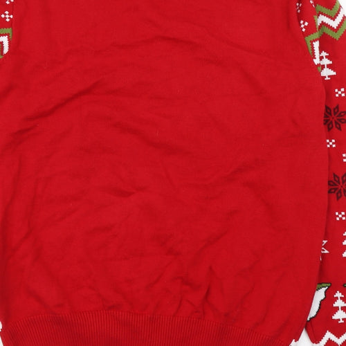 Primark Mens Red Round Neck Fair Isle Cotton Pullover Jumper Size L   - Gremlins Christmas