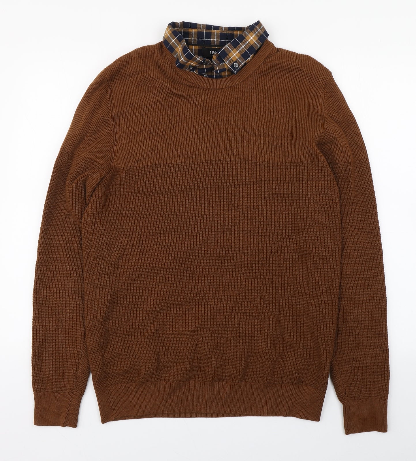 NEXT Mens Brown Collared  Cotton Pullover Jumper Size L