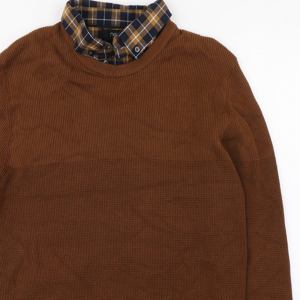 NEXT Mens Brown Collared  Cotton Pullover Jumper Size L