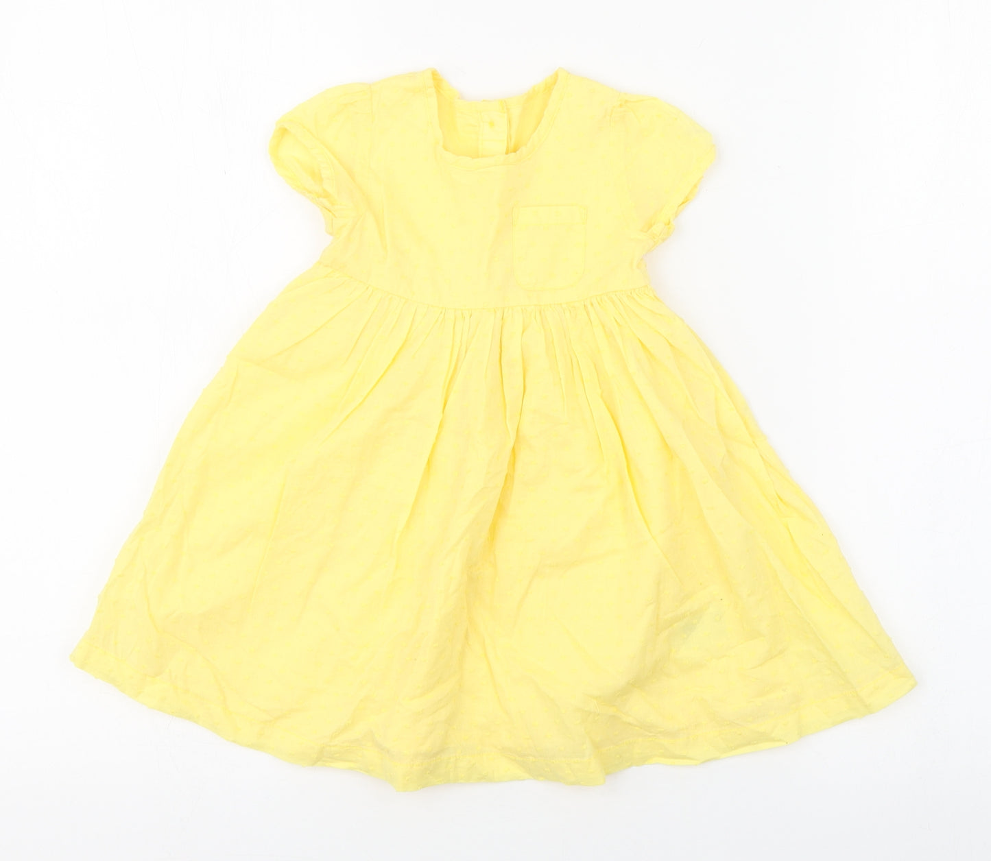 Mothercare Girls Yellow  100% Cotton Fit & Flare  Size 9-12 Months  Round Neck Button