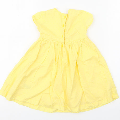 Mothercare Girls Yellow  100% Cotton Fit & Flare  Size 9-12 Months  Round Neck Button