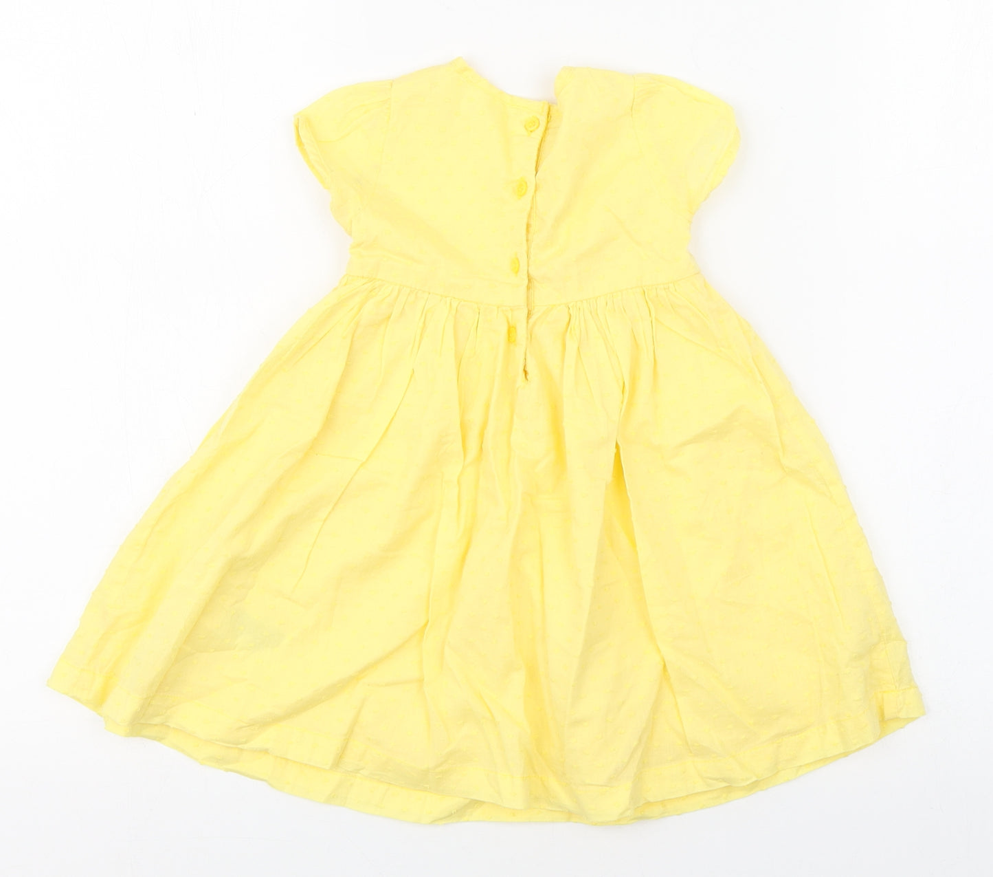 Mothercare Girls Yellow  100% Cotton Fit & Flare  Size 9-12 Months  Round Neck Button
