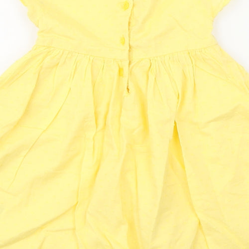 Mothercare Girls Yellow  100% Cotton Fit & Flare  Size 9-12 Months  Round Neck Button
