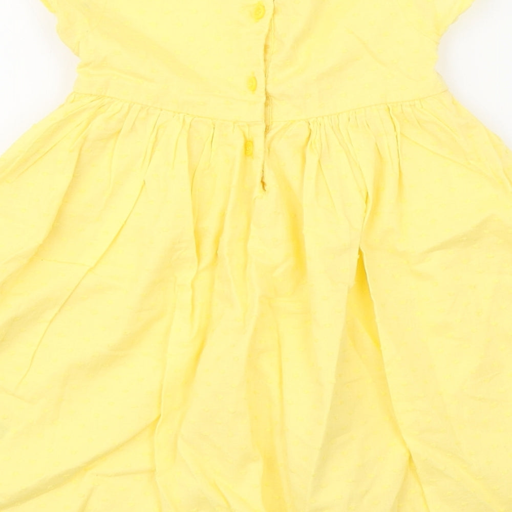 Mothercare Girls Yellow  100% Cotton Fit & Flare  Size 9-12 Months  Round Neck Button