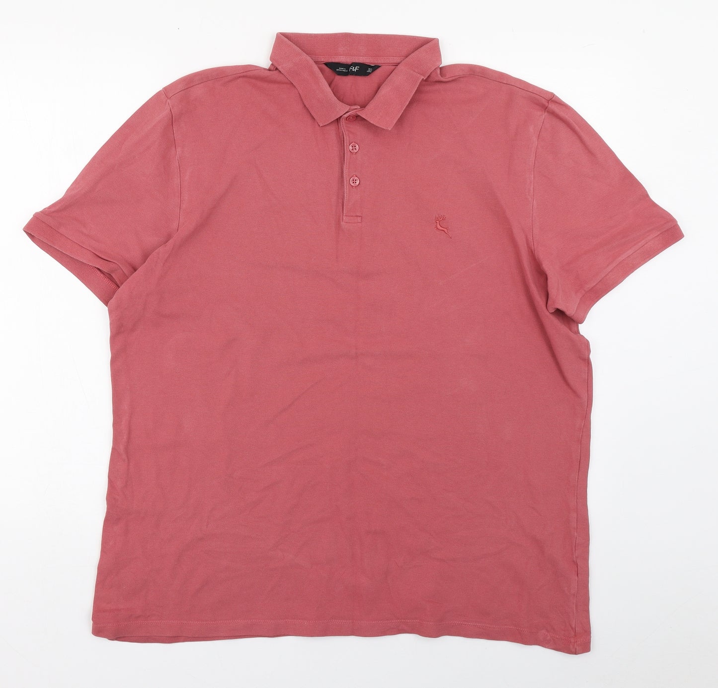 F&F Mens Red  Cotton  Polo Size XL Collared Button