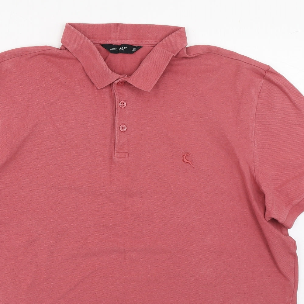 F&F Mens Red  Cotton  Polo Size XL Collared Button