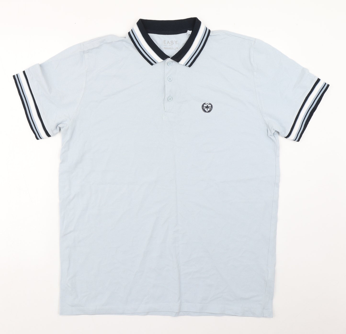 Easy Mens Blue  Cotton  Polo Size XL Collared Button