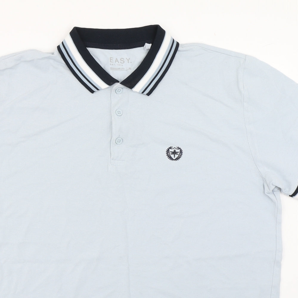 Easy Mens Blue  Cotton  Polo Size XL Collared Button