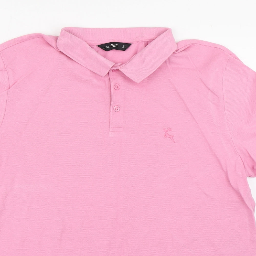 F&F Mens Pink  Cotton  Polo Size XL Collared Button