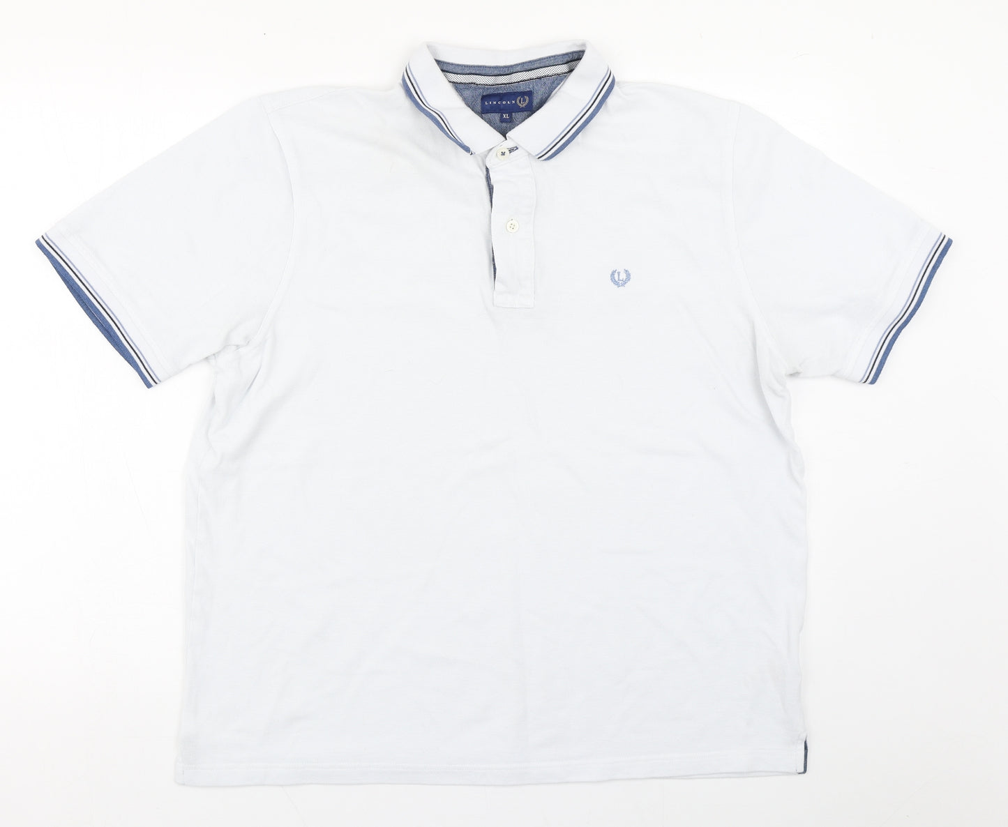 Lincoln Mens Blue  Cotton  Polo Size XL Collared Button