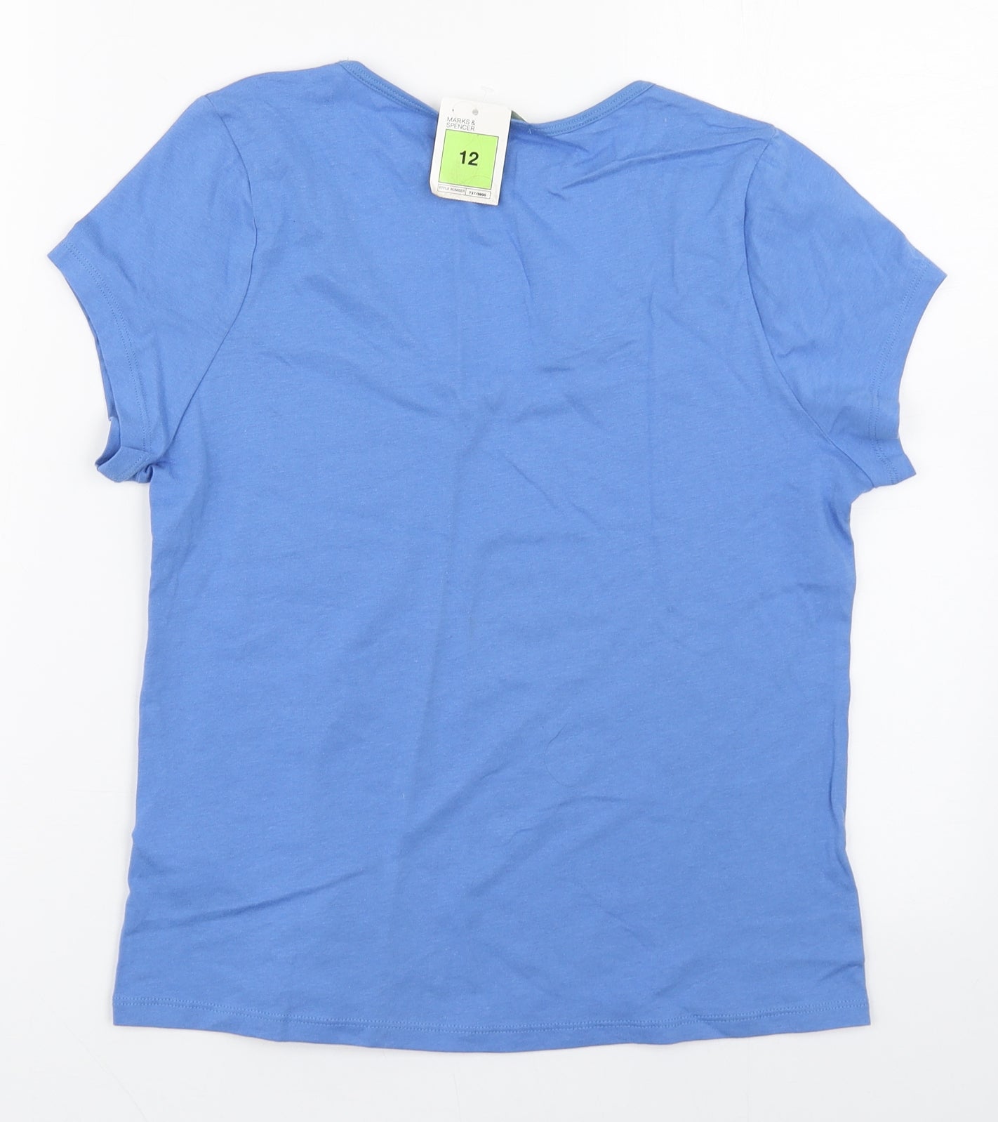 Marks and Spencer Womens Blue  Cotton Basic T-Shirt Size 12 V-Neck