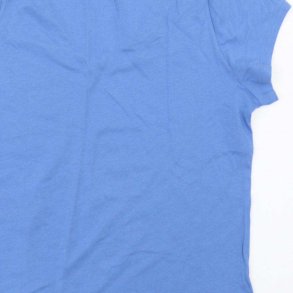 Marks and Spencer Womens Blue  Cotton Basic T-Shirt Size 12 V-Neck