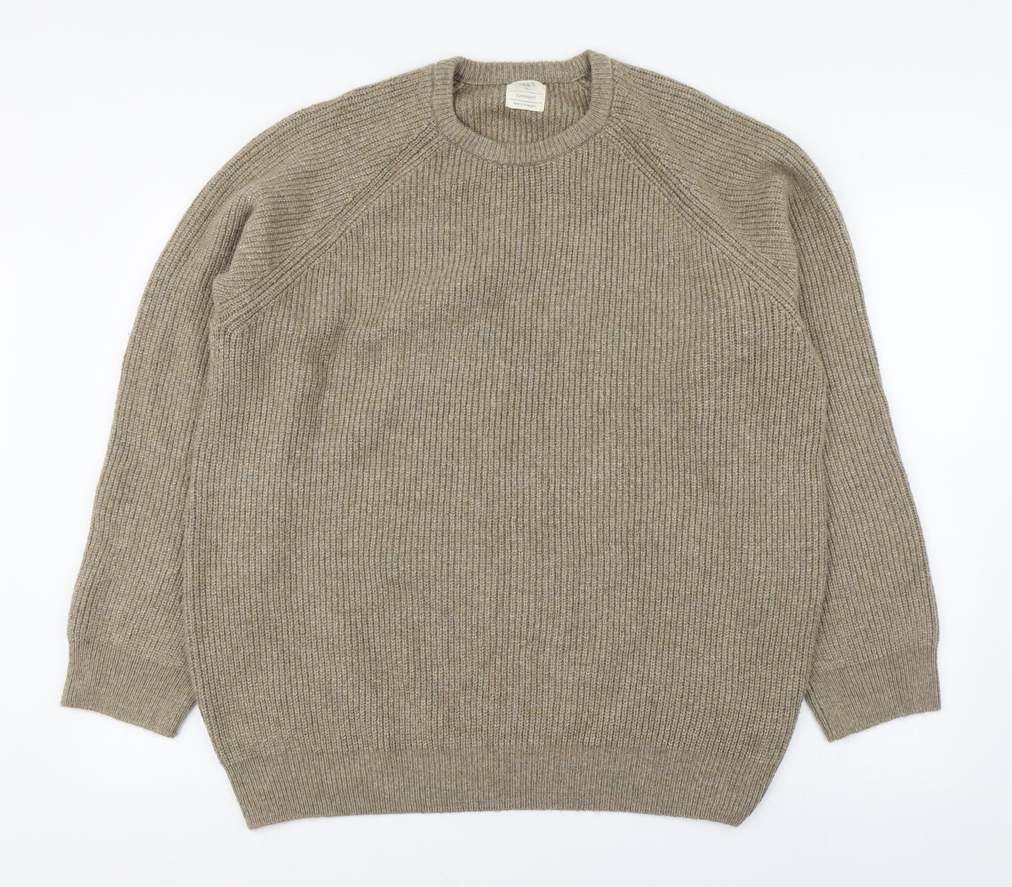 Marks and Spencer Mens Beige Round Neck  Polyester Pullover Jumper Size XL