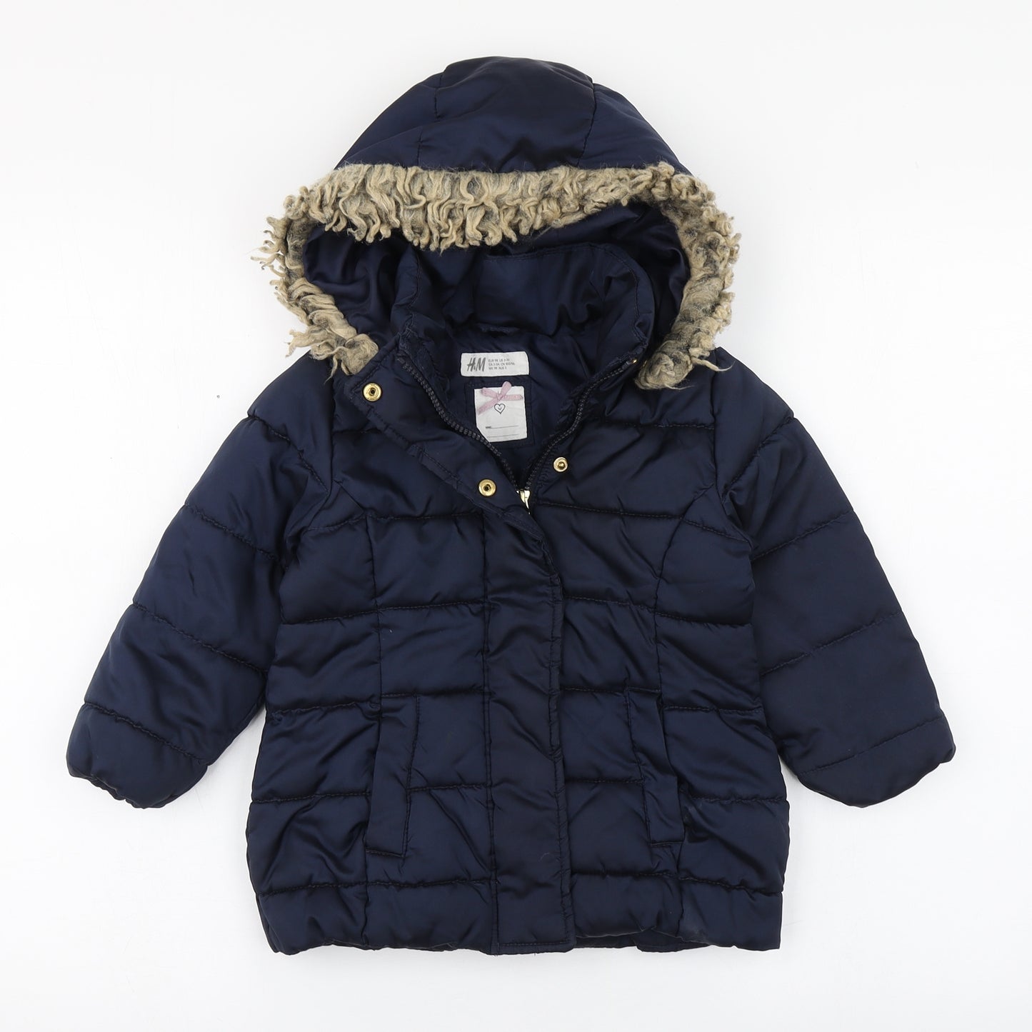 H&M Girls Blue   Parka Coat Size 2-3 Years  Zip