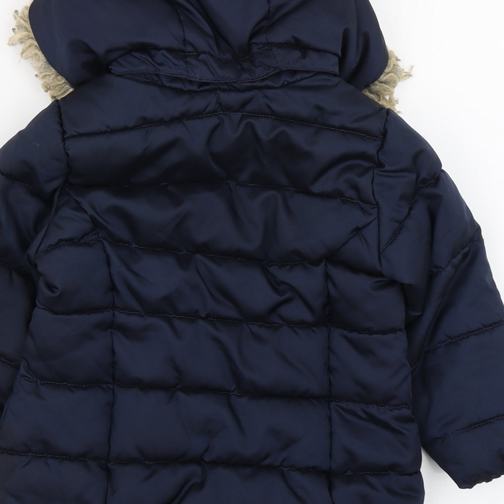 H&M Girls Blue   Parka Coat Size 2-3 Years  Zip
