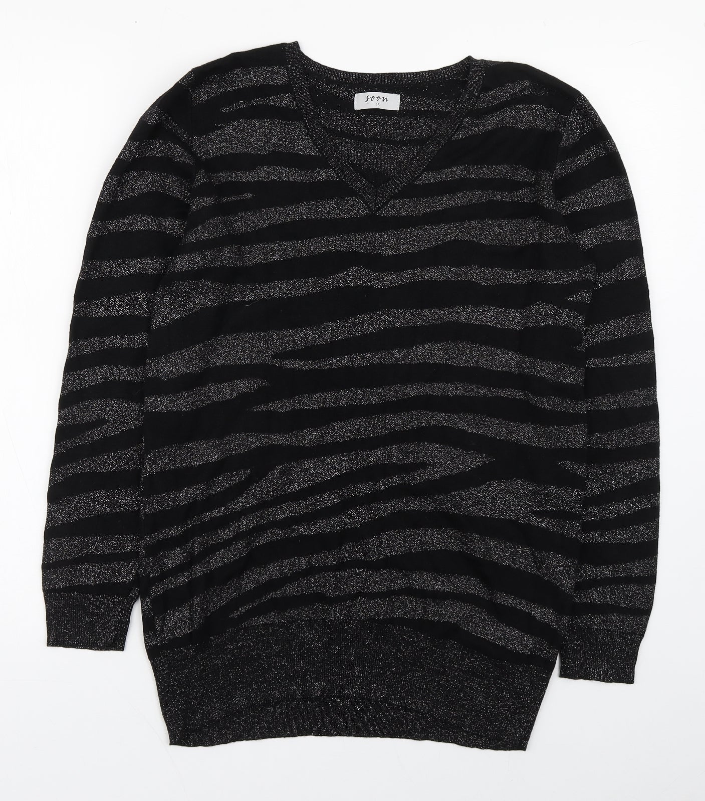 Matalan Womens Black Round Neck Animal Print Viscose Pullover Jumper Size 16