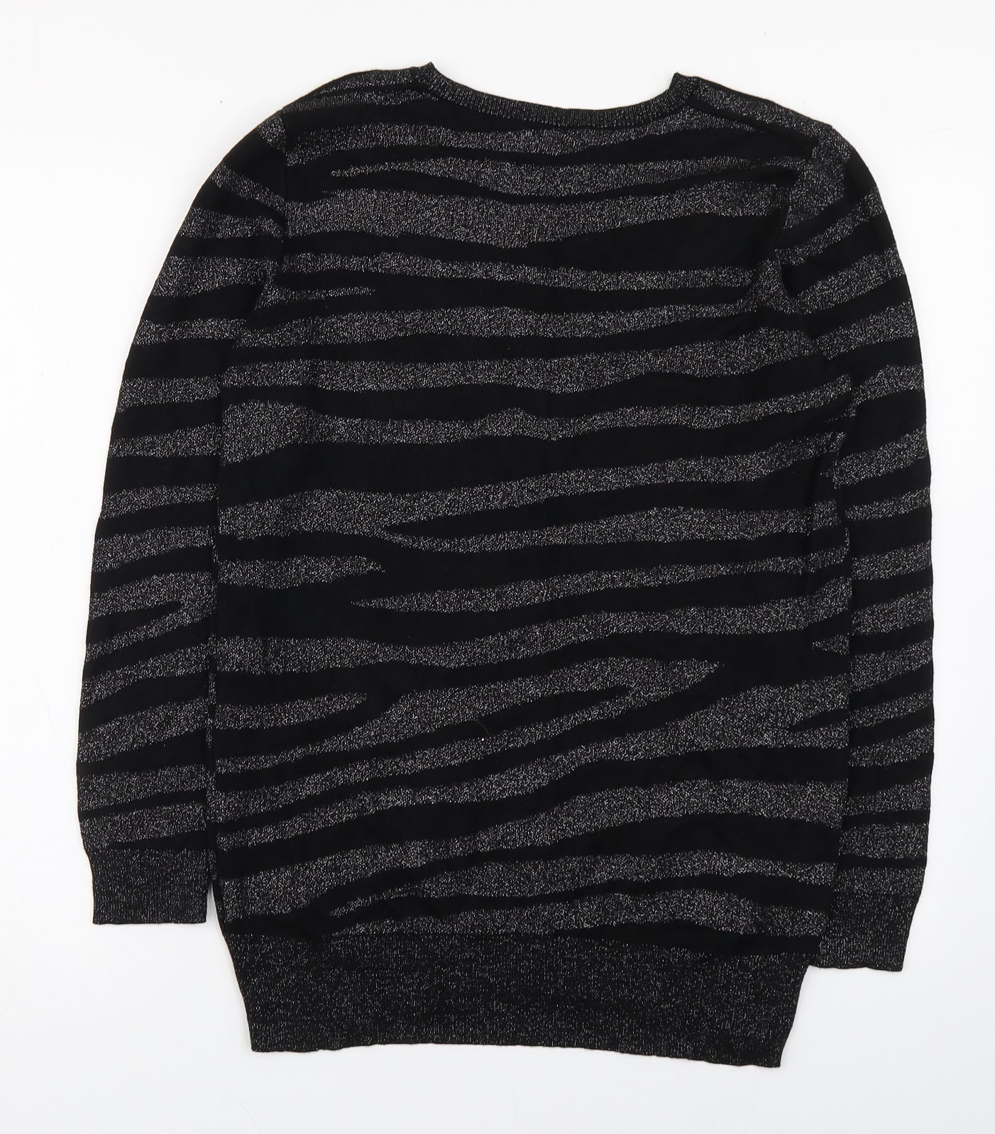 Matalan Womens Black Round Neck Animal Print Viscose Pullover Jumper Size 16