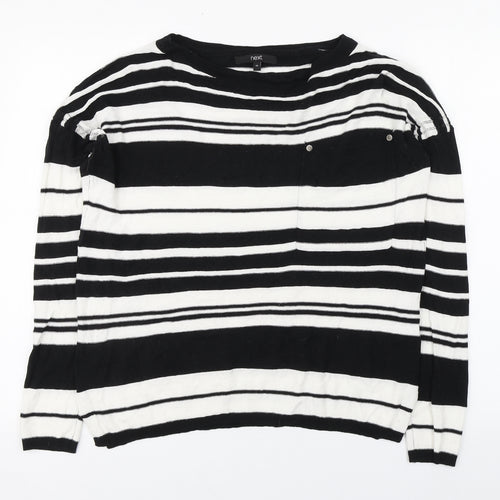 NEXT Womens Black Boat Neck Striped Cotton Pullover Jumper Size 10