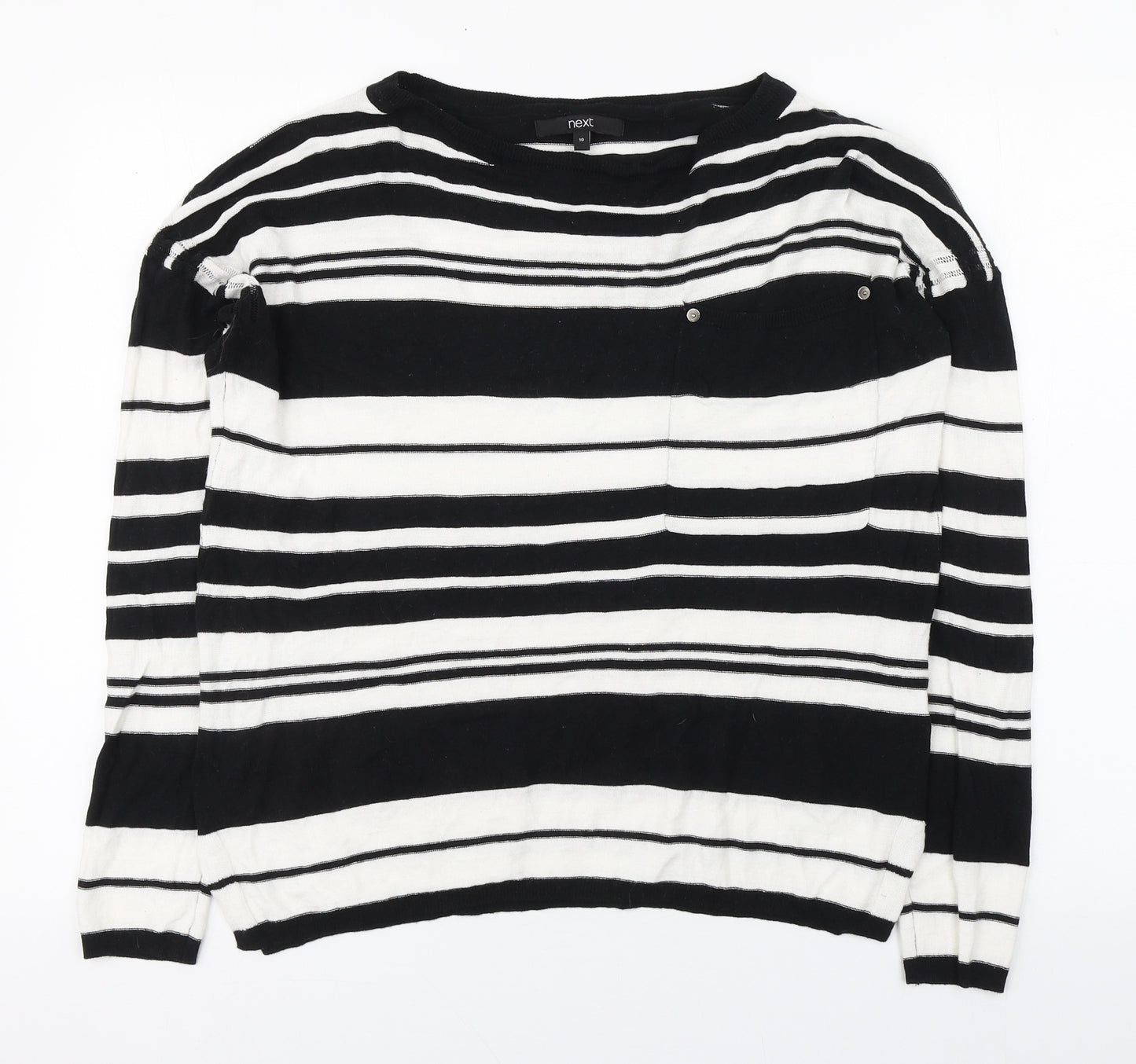 NEXT Womens Black Boat Neck Striped Cotton Pullover Jumper Size 10