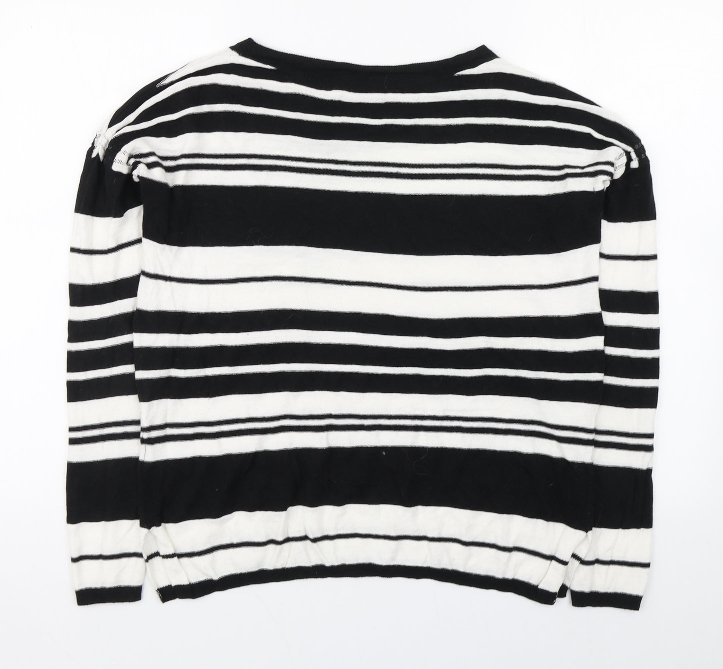 NEXT Womens Black Boat Neck Striped Cotton Pullover Jumper Size 10