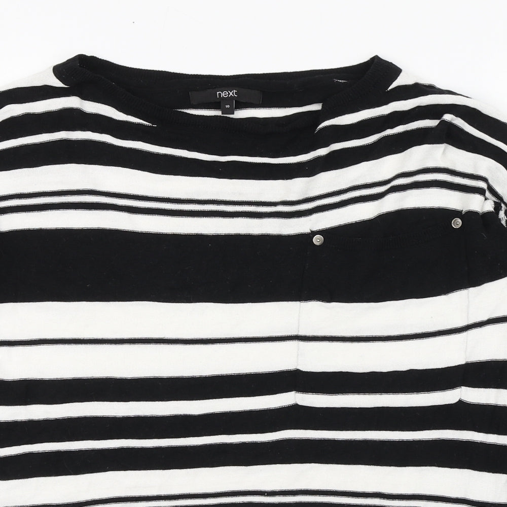 NEXT Womens Black Boat Neck Striped Cotton Pullover Jumper Size 10