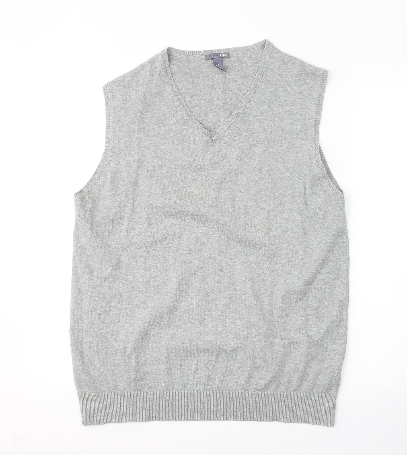 H&M Mens Grey V-Neck  Cotton Vest Jumper Size L