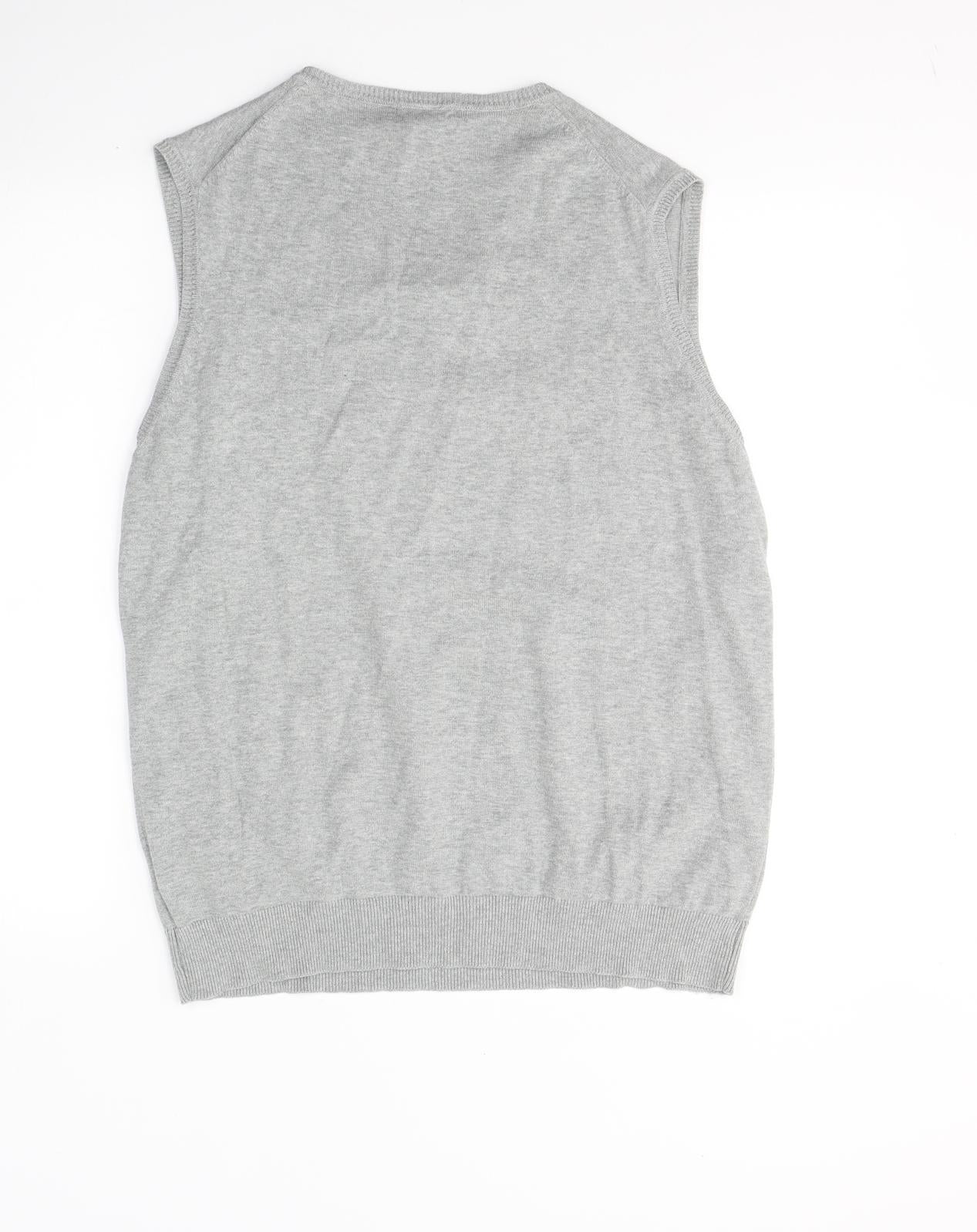 H&M Mens Grey V-Neck  Cotton Vest Jumper Size L