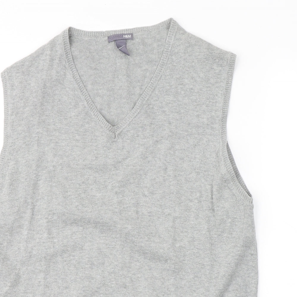 H&M Mens Grey V-Neck  Cotton Vest Jumper Size L