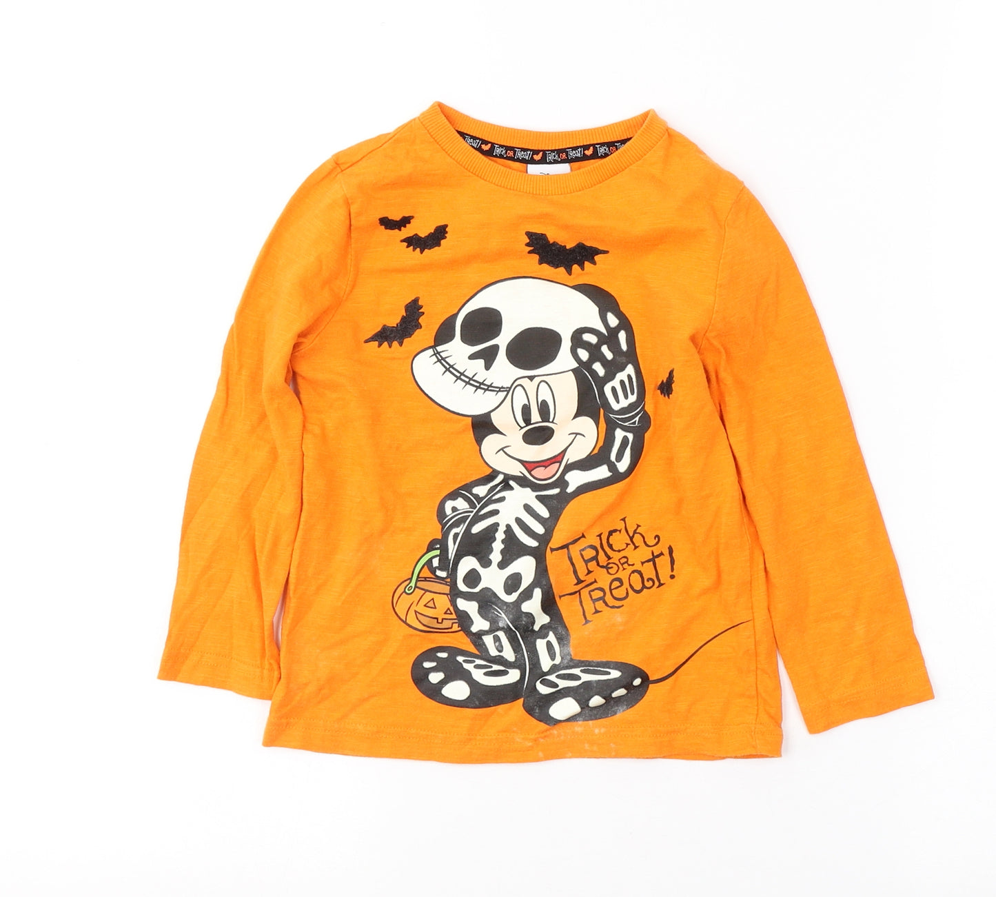 Disney Boys Orange  Cotton Basic Casual Size 3-4 Years Round Neck Pullover - Halloween Mickey Mouse