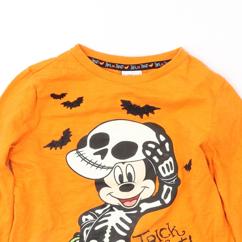 Disney Boys Orange  Cotton Basic Casual Size 3-4 Years Round Neck Pullover - Halloween Mickey Mouse