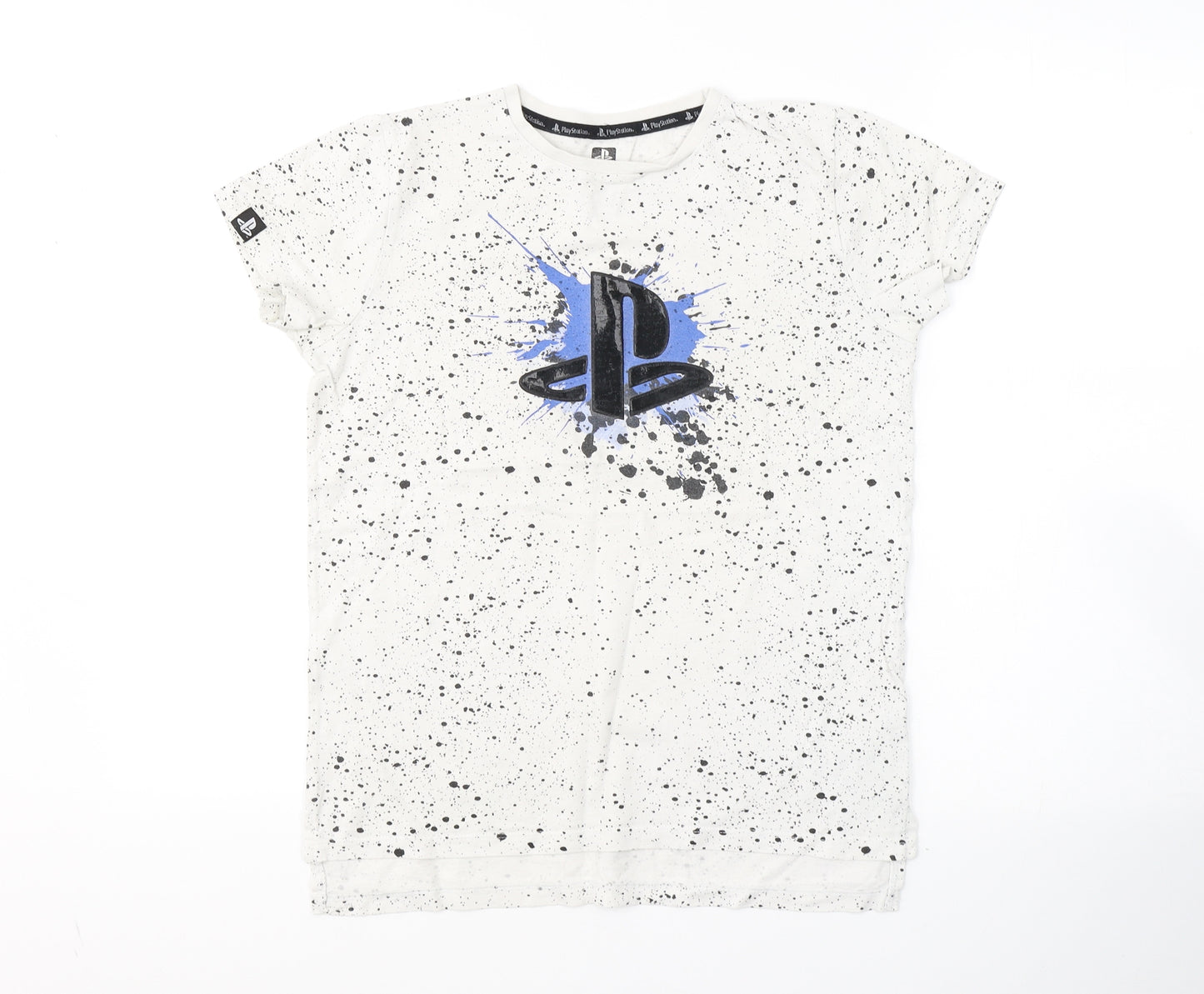 PlayStation Boys White Spotted Cotton Basic T-Shirt Size 11-12 Years Round Neck Pullover - Play Station